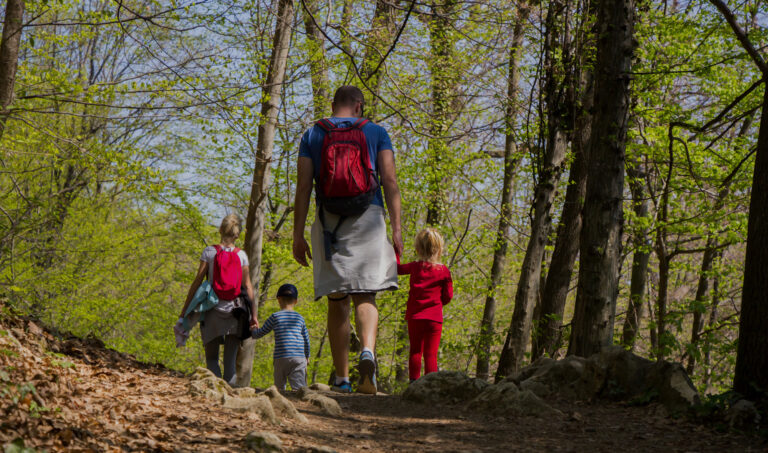 Perhe retkellä metsässä